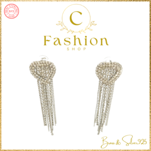 Heart Shape Brass & S925 Tassel Rhinestone Earrings